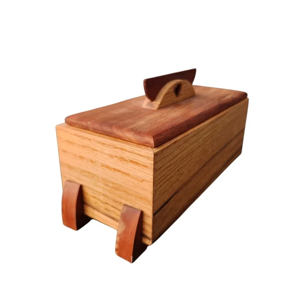 Handcrafted Two-tone Raw Art Deco Wooden Jewelry Trinket Box Legs‎ Howkinson ?